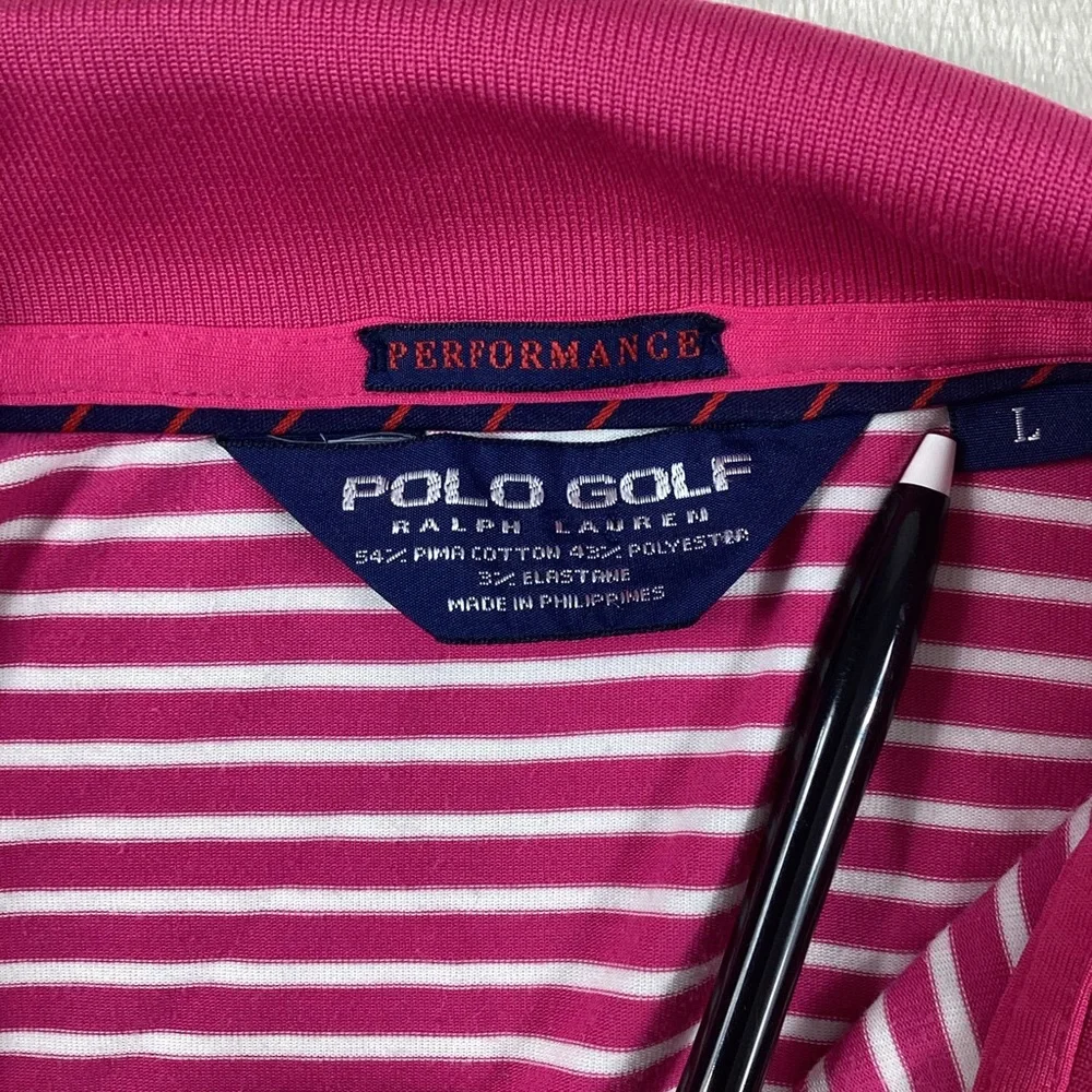 POLO‎ Ralph Lauren Performance Golf Shirt Pink White Pinstripes Men’s Size Large